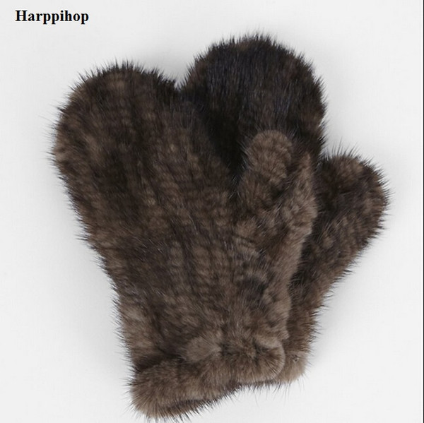 Wholesale- Harppihop Fur Genuine-Mink-Fur sofe -Gloves natural fur Mitten-New-Fur-Design-for-this-Winter-black and brown colors