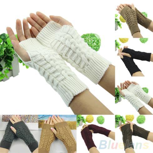 Winter Unisex Arm Warmer Elbow Long Fingerless Mitten Knitted Soft Gloves JIA532