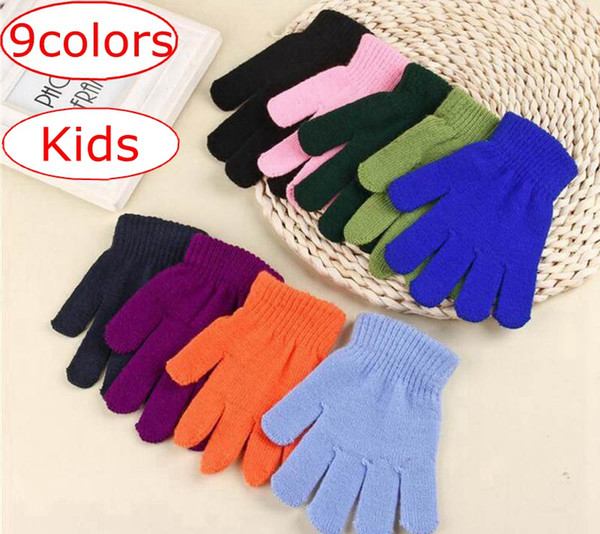 Fashion Children Kids Magic Gloves Gloves Girl Boys Kids Solid Color Stretching Knitting Winter Warm Gloves 9Colors choose free ship