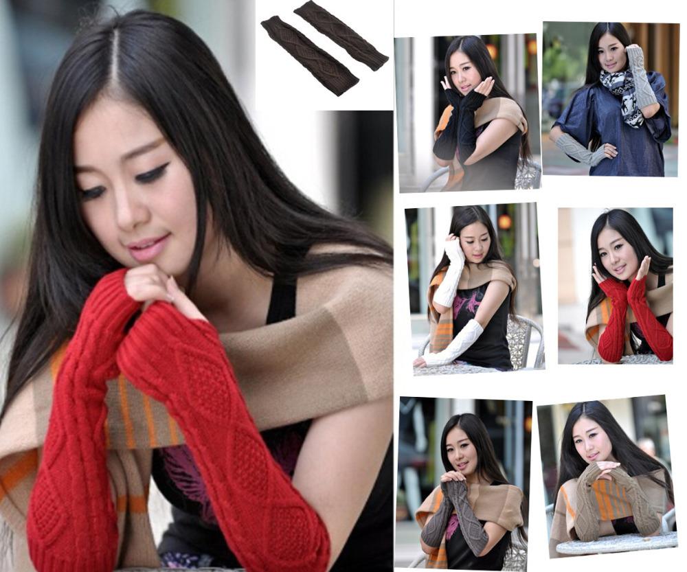 Wholesale-2016 new 7 Color Fashion Winter Womens Knit Rhombus Fingerless Arm Warmer GlovesChristamas and new year gifts