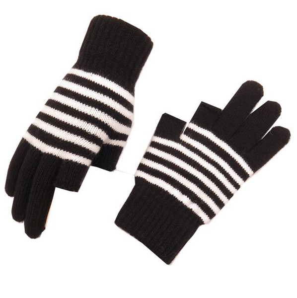 Women's Autumn Winter thicken thermal glove lady's winter striped fingerless glove girls riding driving R431