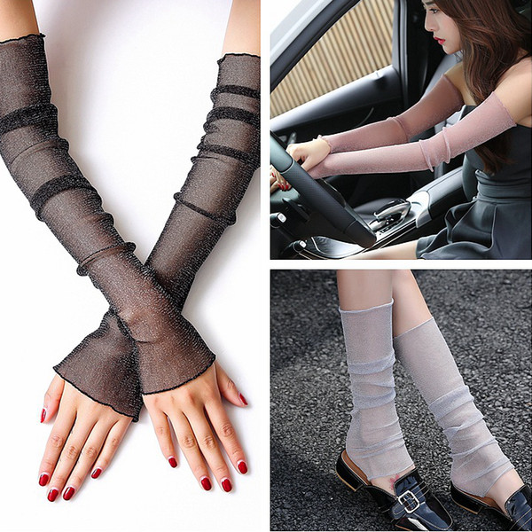 Sunscreen Long Arm Lace Cuff Women Thin Soft Sunscreen Long Sleeves Sunshade Breathable Cool Arm Outdoors Trip Gloves TTA539