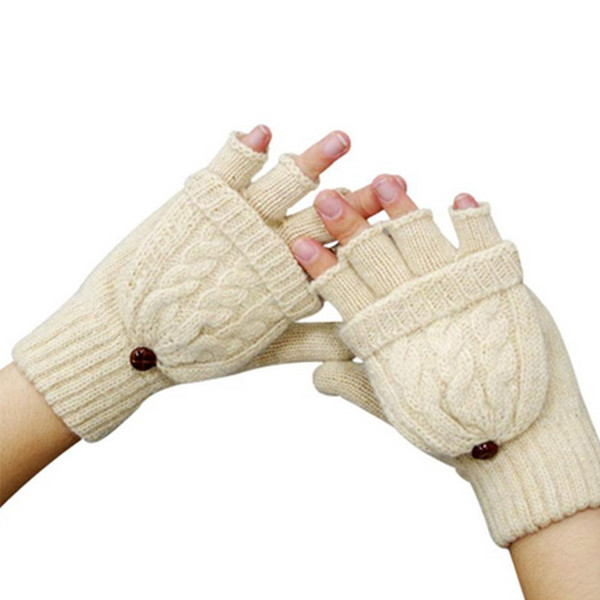 Wholesale- 2016 Thermal Mens Winter Gloves Detachable Half Finger Flip Gloves Braid Knit Fingerless Gloves Unisex Warm Wool Womens Mittens