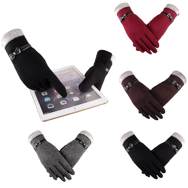 Women Fashion Bowknot Winter Warm Gloves Ski Wind Protect Hands Unisex Touch Screen Soft Warm Glove for Men and Women