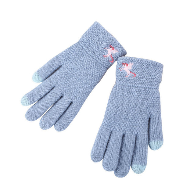 Autumn And Winter Women's Knitted Thermal Gloves Knitted Winter Outdoor Touch Screen Gloves Unicorn Embroidered