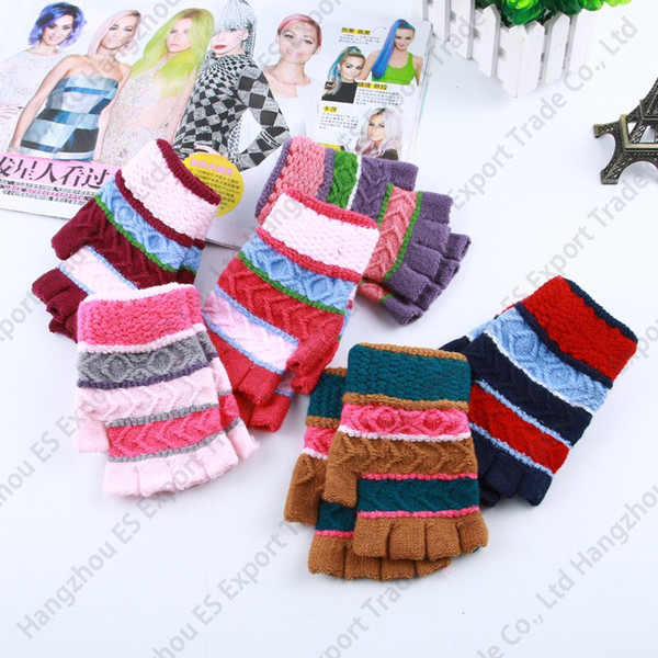 Winter Adult Crochet Gloves Colorful Stripe Knitted Fingerless Gloves 6 Colors Can Pick Up Colors Cheap Wholesale Gloves