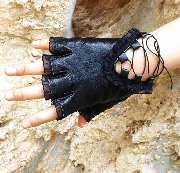 5pcs/lot Fashion Black Real Leather Fashion Woman Fingerless Gloves For Dancing Sports GL1 Free Shipping