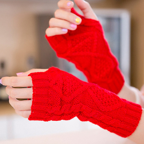 1 Pair Winter Gloves Women Double-sided Knitting Wool Half-finger Gloves Ladies' Semi-fing Loves