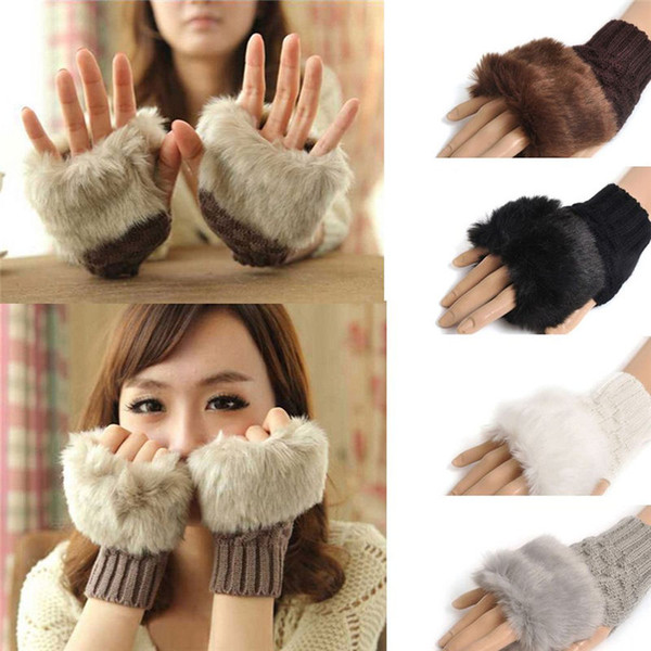 Women Gloves Stylish Hand Warm Winter fingerless Mitten Ladies Faux Woolen Crochet Knitted Wrist Warmer Glove