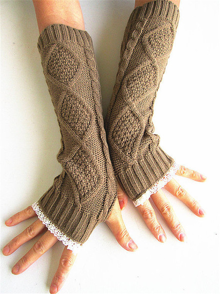 New Women Lady winter lace knitted fingerless gloves knitting mitten hand wrist warmer gloves half-fingers gloves B939