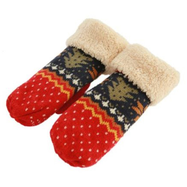 New Chrismas Tree Pattern Double Layer Knit Halter Mittens Warm Winter Gloves Women