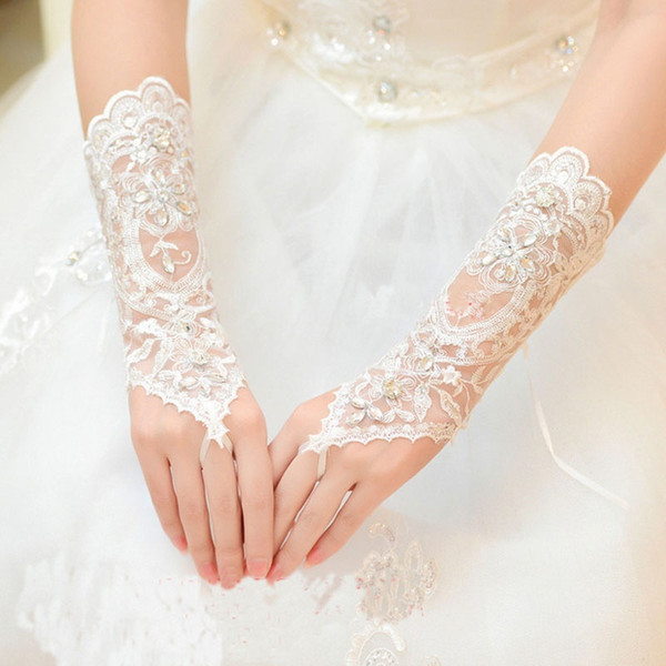 New bride wedding lace stitch diamond wedding gloves short wedding accessories st16 whole sale price free shipping