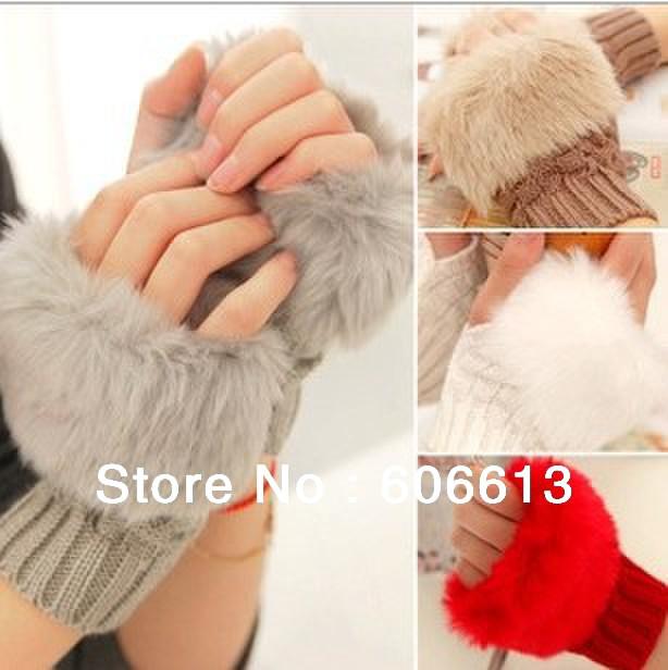 Fashion Winter Arm Warmer Fingerless Gloves, Knitted Fur Trim Gloves Mitten 12pairs/lot free shipping