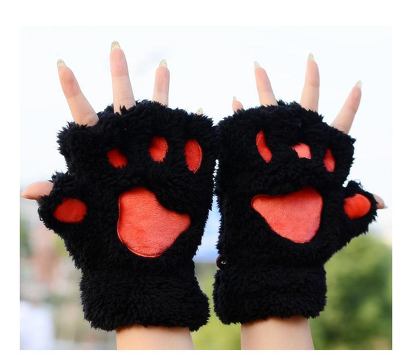 Newest! Fluffy Bear/Cat Plush Paw/Claw Glove Novelty Halloween soft toweling lady's half covered gloves mittens free shipping 50pairs/lot