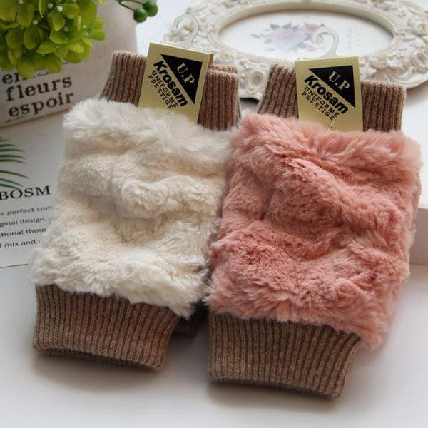 New woolly and thick inner cotton knitting wool lady warm autumn winter dew finger gloves five fingers gloves