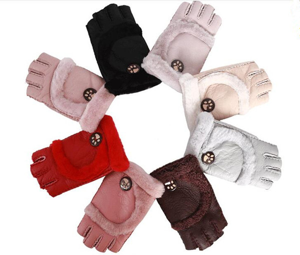 New Arrival Women Fingerless Warm Gloves Sheepskin Leather Half Finger Glove Winter Mittens For Dancing Motorcycle Driving Free Shipping