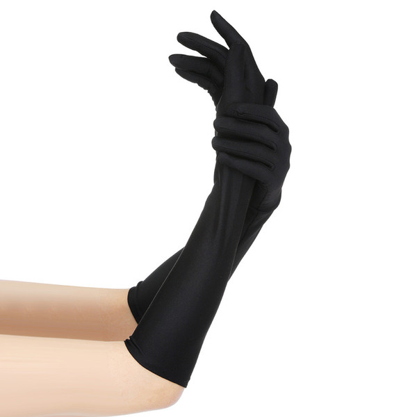 Women Sexy Party Gloves 22'' Long Black White Satin Finger Mittens Warm and mature gloves