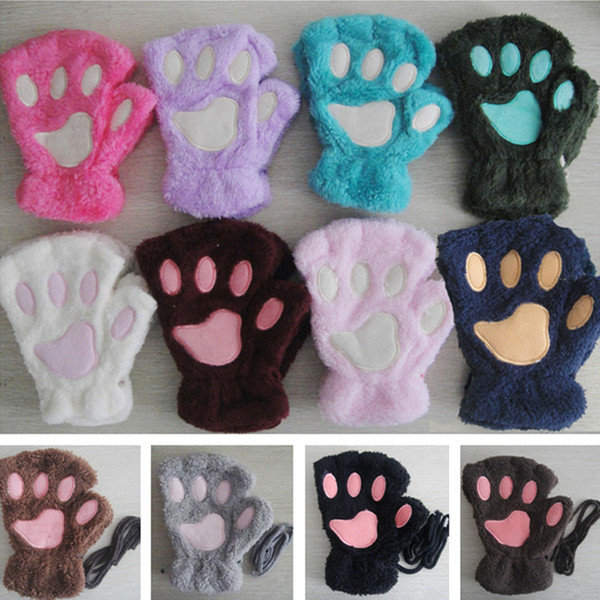 Women girl children winter fluffy plush Gloves Mittens Paws gloves stage perform prop Cosplay cat Bear Paw Claw Glove 300pair T1C367