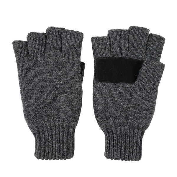 Bruceriver Men's Wool knitted with Thinsulate lining Fingerless Gloves with Leather Patch on Palm