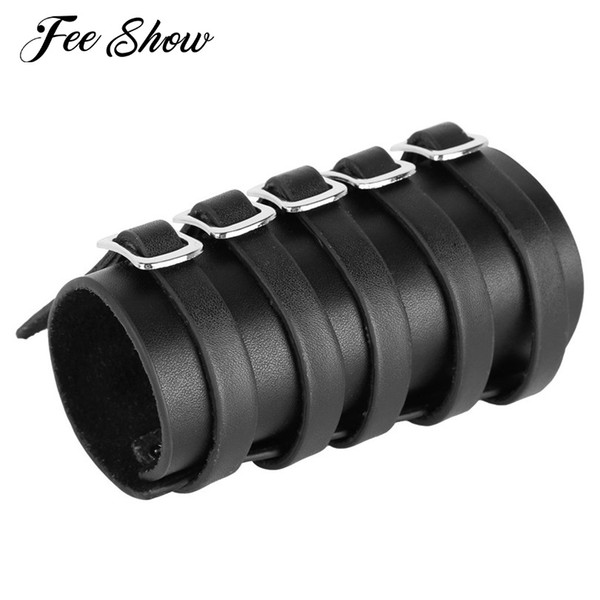 1Pc Black Unisex Punk Faux Leather Adjustable Five Buckles Gauntlet Wristband Wide Medieval Bracers Protective Arm Armor Cuff