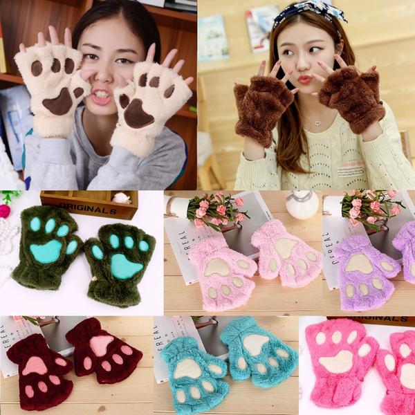 Women girl children winter fluffy plush Gloves Mittens Halloween Christmas stage perform prop Cosplay cat bear Paw Claw Glove party favors