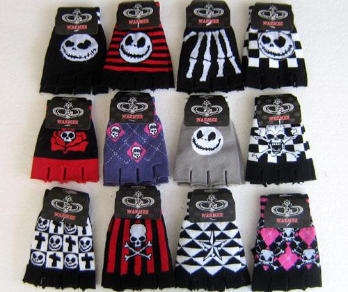 20 Pairs Striped Skull Rose Unisex Print Elastic Half Finger Gloves