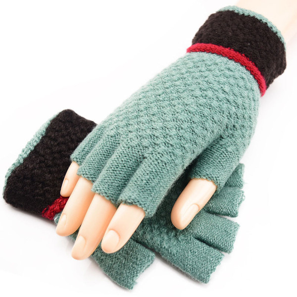 150PAIRS / LOT Thick Knitted Half Finger Winter Gloves Men Women Warm Fashion Solid Color Wrist Mittens Gloves