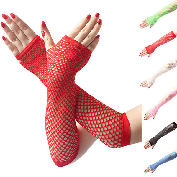 Ladies Girls Neon Sexy Long Fingerless Fishnet Lace High Elasticity Gloves gloves warm women