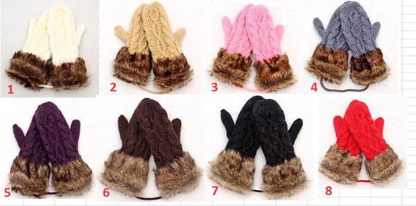 Fashion lady's Faux Fur Mittens winter Knitted Halter Gloves Mittens for Women 12pcs/lot Free shipping