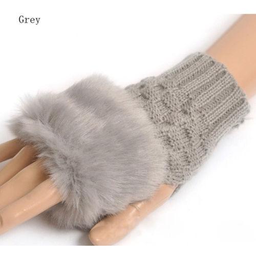 fashion Women Faux Rabbit Fur Hand Wrist Winter Warmer Fingerless Long Mitten Gloves free shipping