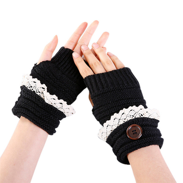 Mittens Womens Free Knitting Fashion Women Winter Short Lace Button Warmer Knitted Fingerless Gloves Mitten 30SP4