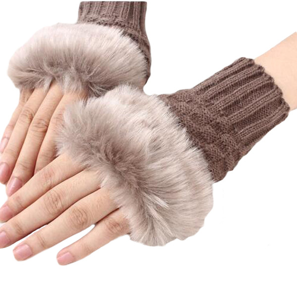 400PAIRS / LOT Women Fashion Winter Crochet Knitted Warm Gloves Faux Rabbit Fur Fingerless Mitten Gloves