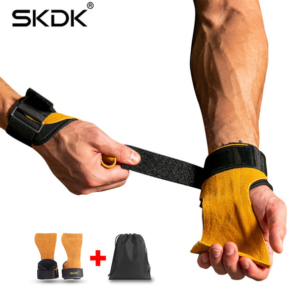 Skdk 1pair Cowhide Hand Grips Gymnastics Gloves Grips Anti-skid Gym Fitness Gloves Weight Lifting Grip Gym Crossfit Trainining C19022301