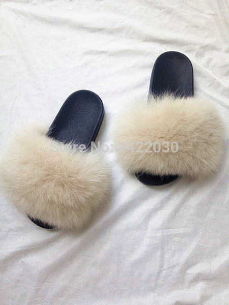 New Arrivals 2018 Popular Real Fox Fur Slipper Women Slides Fashion Summer Fluffy Fur Lady