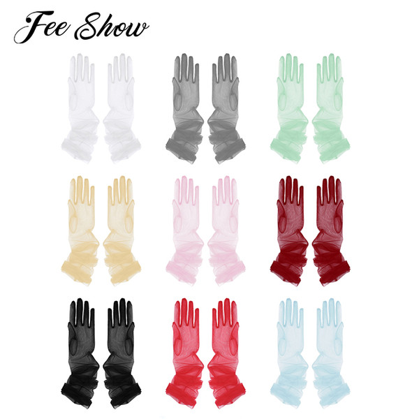 9 Colors Fashion Women Transparent Sheer Tulle Full Finger Long Gloves Mittens Formal Party Gloves Adult Photography Accessories