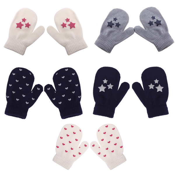 Kids Dot Star Heart Pattern Mittens Boys Girls Soft Knitting Warm Gloves Fashion