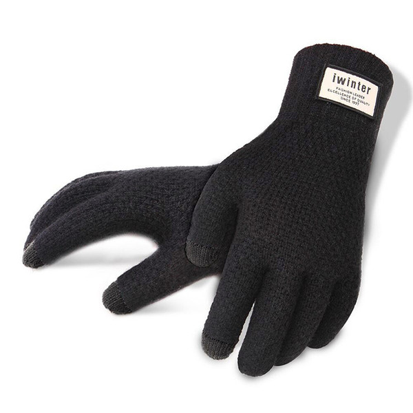 Men Knitted Gloves Winter Touch Screen High Quality Male Thicken Warm Wool Cashmere Solid Gloves Men Mitten Business Autumn