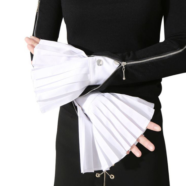 1 Pair Detachable Sleeve Cuffs Shirt Pleated Horn Flare Sleeve Cuffs Over 2018 New Fashion White Black Blue