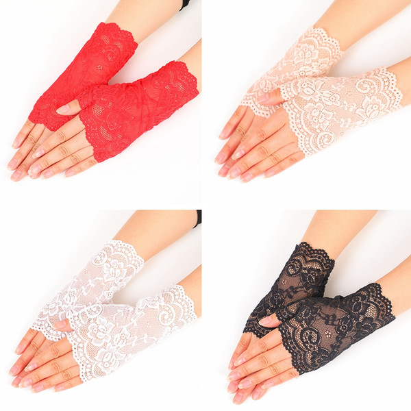 Creative Lace Semi Finger Gloves Outdoors Woman Summer Driving Anti UV Thin Lace Solid Color Fashion Glove TTA858