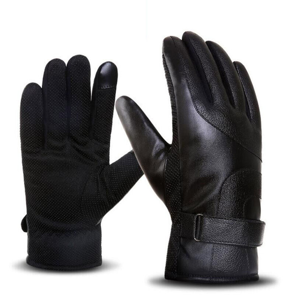 BING YUAN HAO XUAN Men's Winter Simulation Leather Thermal Warm Gloves Men Winter Smartphone Using Gloves Driving Non-Slip Glove