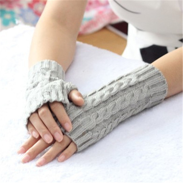 Winter Fashion Solid Crochet Fingerless Knitted Gloves with Thumb Hole for Unisex Cute Multi Color Hand Warmer