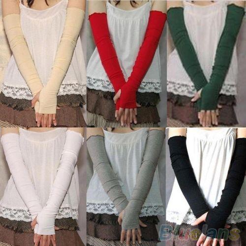 Wholesale- Women's Fashion Cotton UV Protection Arm Warmer Long Fingerless Gloves Sleeves 1PDM