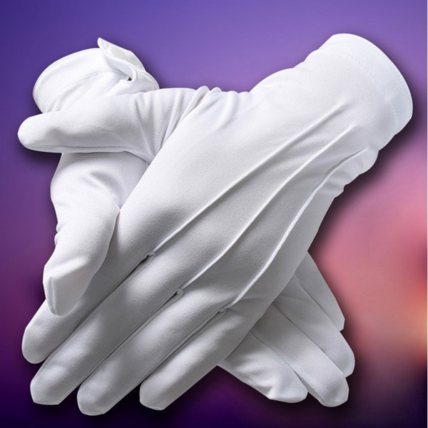 1 Pair Button White Gloves Etiquette Unisex Polyester Strengthening Rib Medium Thick White Gloves for Security Check Driver