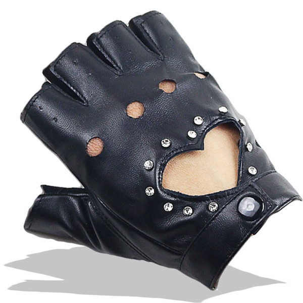 Women Sexy PU Leather Gloves Female Night Club Rivets Punk Rock Show Half finger Fitness Street Dance Thin Heart Gloves A80