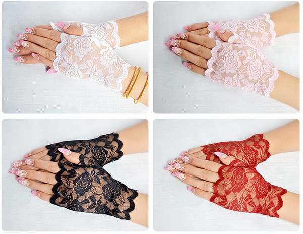 Summer Semi Finger Gloves Outdoors Driving Anti UV Thin Lace Cotton Black And White Solid Color Fashion Glove