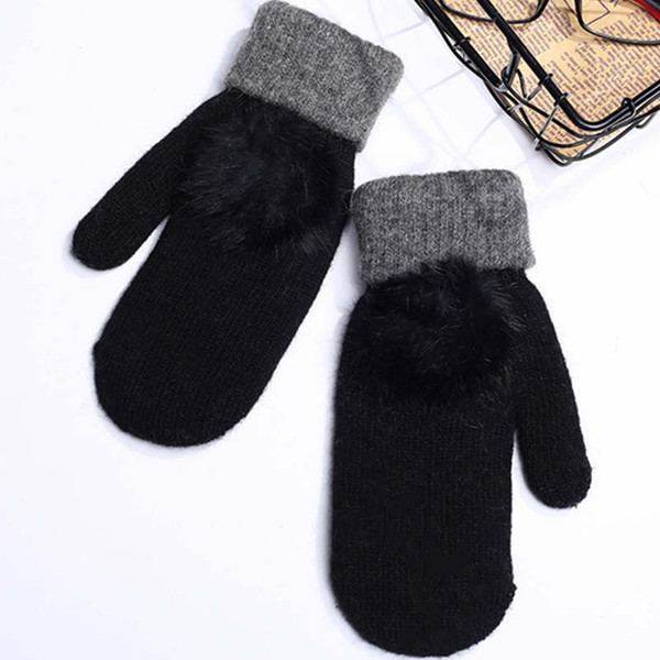 Gloves winter women high quality rabbit fur warm winter full finger knitted mittens ladies elegant wrist luvas Guanti mujer gift