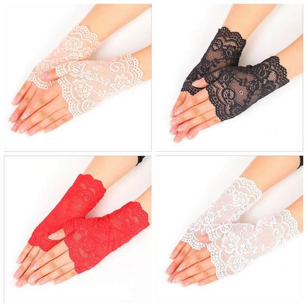 Woman Lace Semi Finger Gloves Summer Outdoors Driving Anti UV Gloves Thin Fingerless Bridal Wedding Gloves Solid Color Fashion Glove LT192