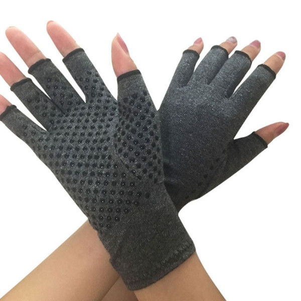 Women Men Unisex Compression Arthritis Hand Gloves Textured Open Finger Joint Pain Relief Fingerless Wrist Length Mittens For Rh