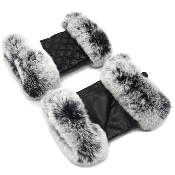 JKP 2018 New woman real rabbit fur sheepskin half finger gloves female winter warm genuine sheepskin fashion gloves ST18-08