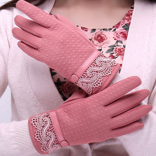 300PAIRS / LOT New Autumn Winter Women Elegant Lace Gloves Thick Warm drive Full Finger Mittens Cashmere Gloves